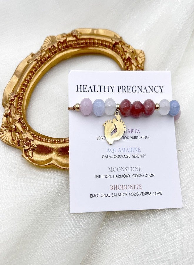 PINCHUAN Healthy Pregnancy Gifts Healing Crystals Pregnancy Bracelet Healthy Pregnancy Bracelet New Mama Bracelets Pregnant Mom Gifts Pregnancy Gift for Expecting Mom Mothers Day-Gold - Image 4